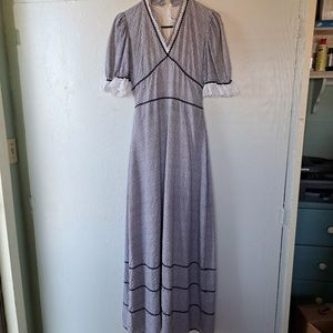 Vintage-Inspired Black & White Maxi Dress with Lace Trim
